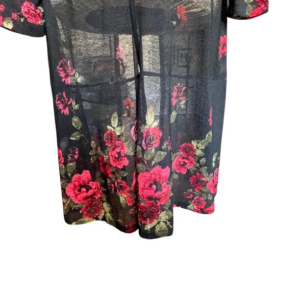 Ember Black Mesh Longline Cardigan Rose Print MED Whimsigoth Vamp Fairy Grunge - Picture 5 of 9